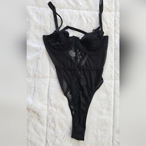 Sheer Black Lace Bodysuit Teddy